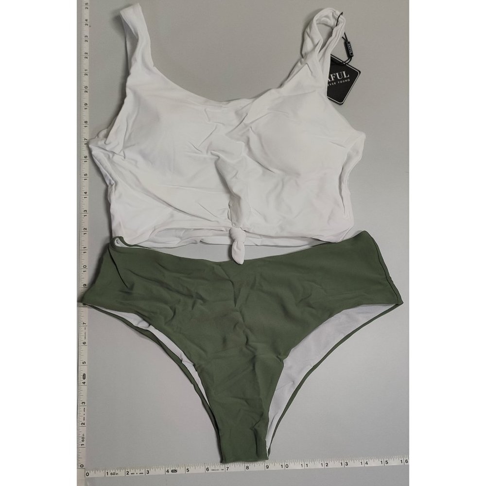 NWT ZAFUL Large Tankini High Waist White and Green bikini set